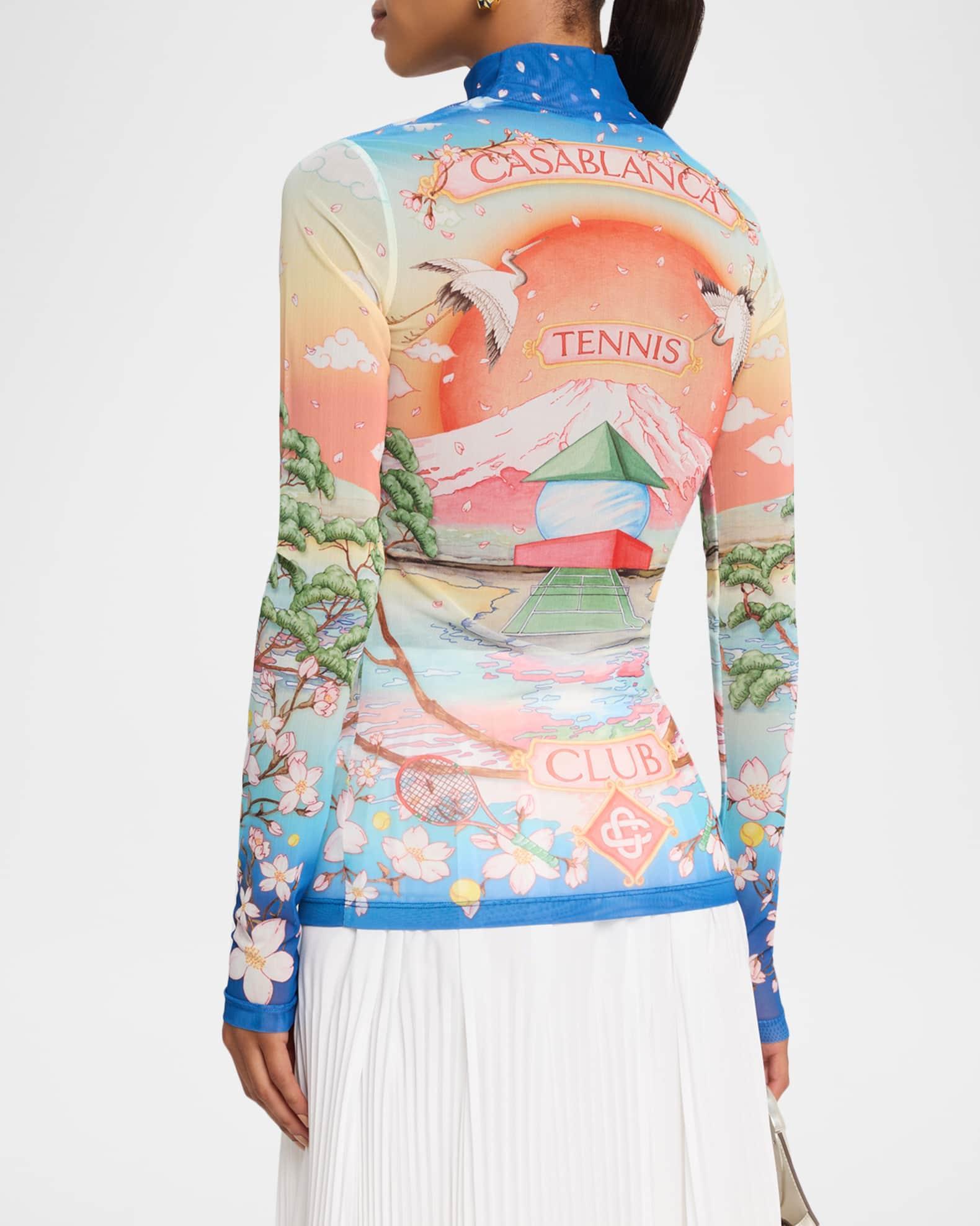 Mock-Neck Printed Mesh Long-Sleeve Top Product Image
