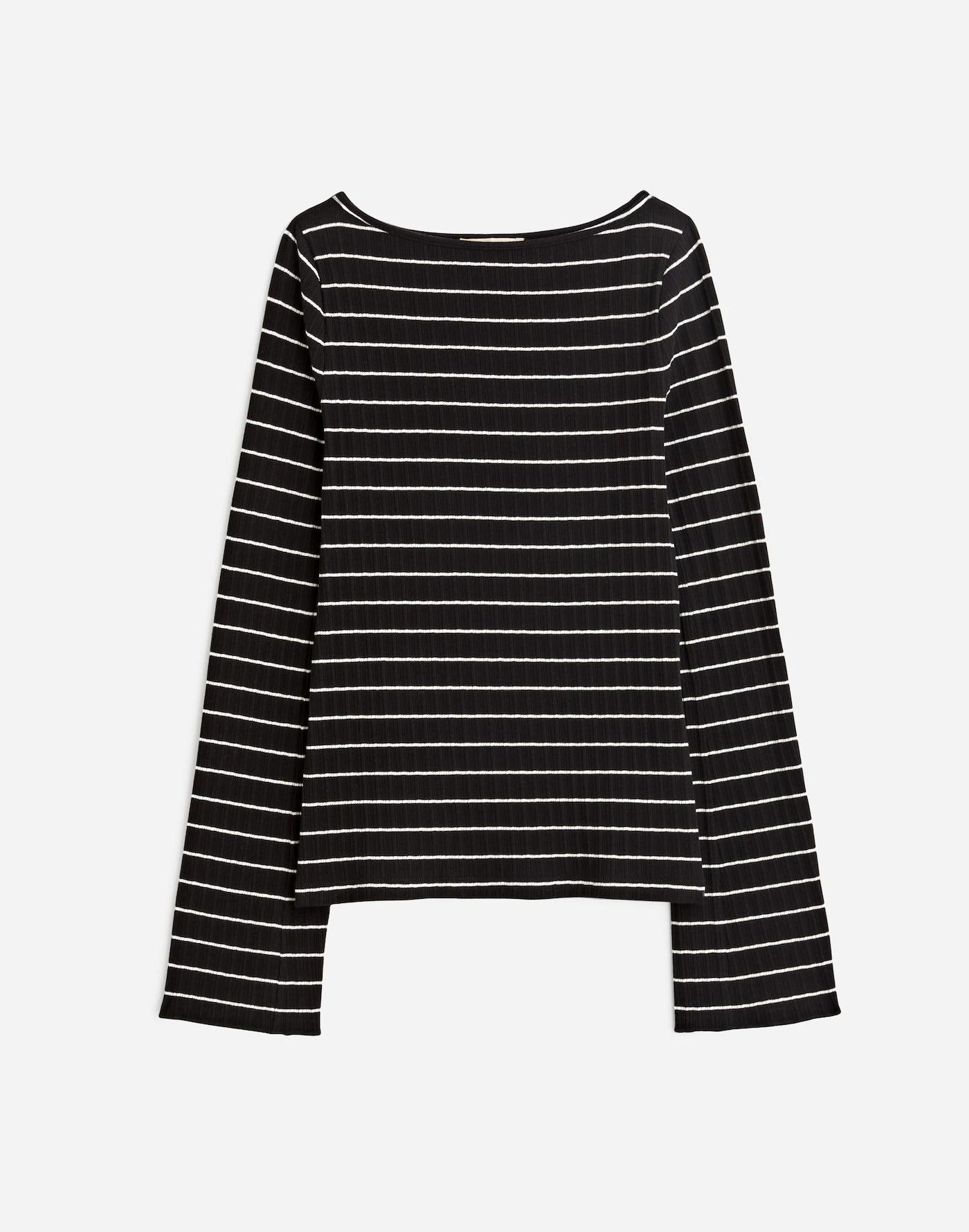 Ribbed Long-Sleeve Boatneck Top in Stripe Product Image