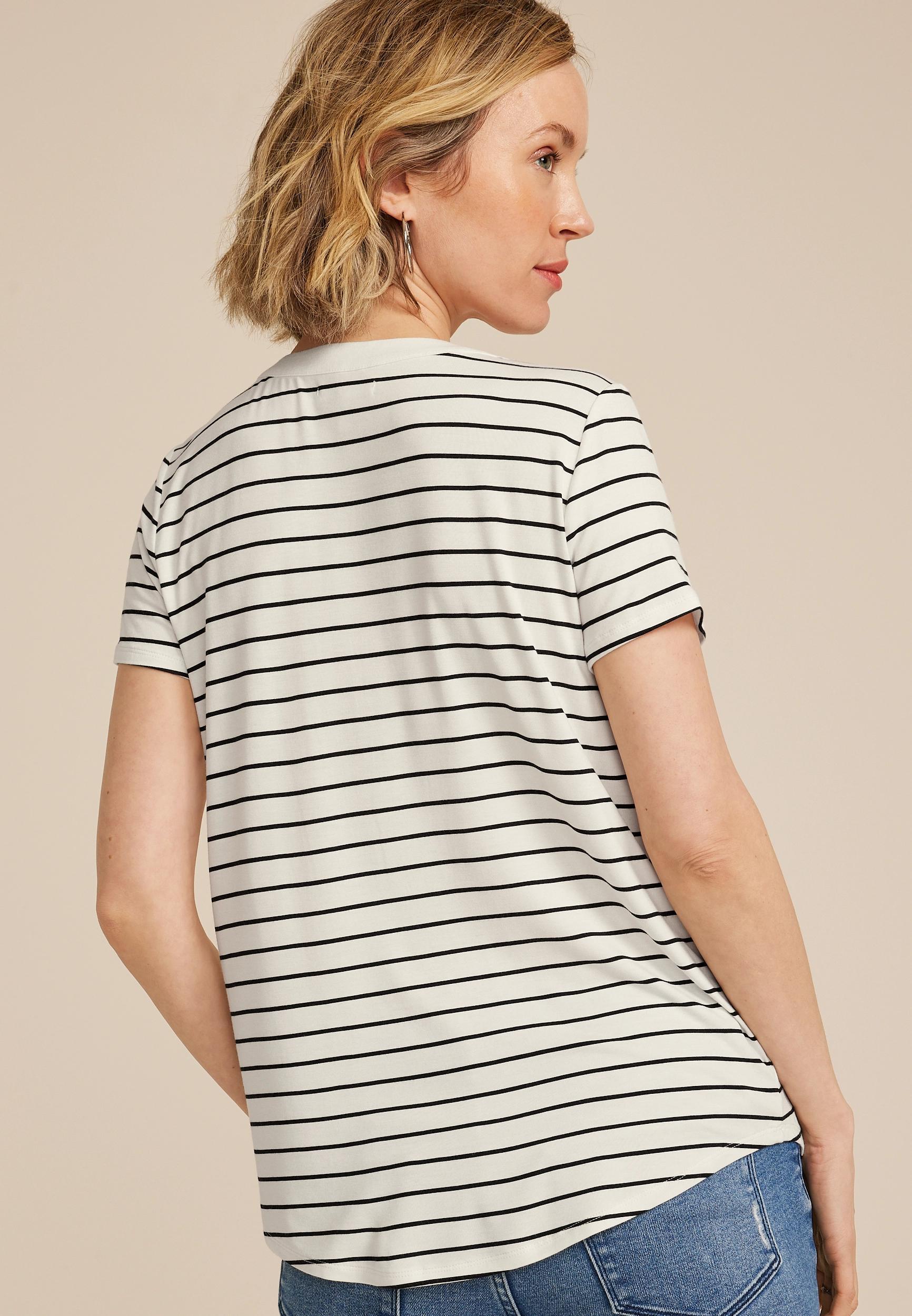 Striped Lattice Front Short Sleeve Tee Product Image