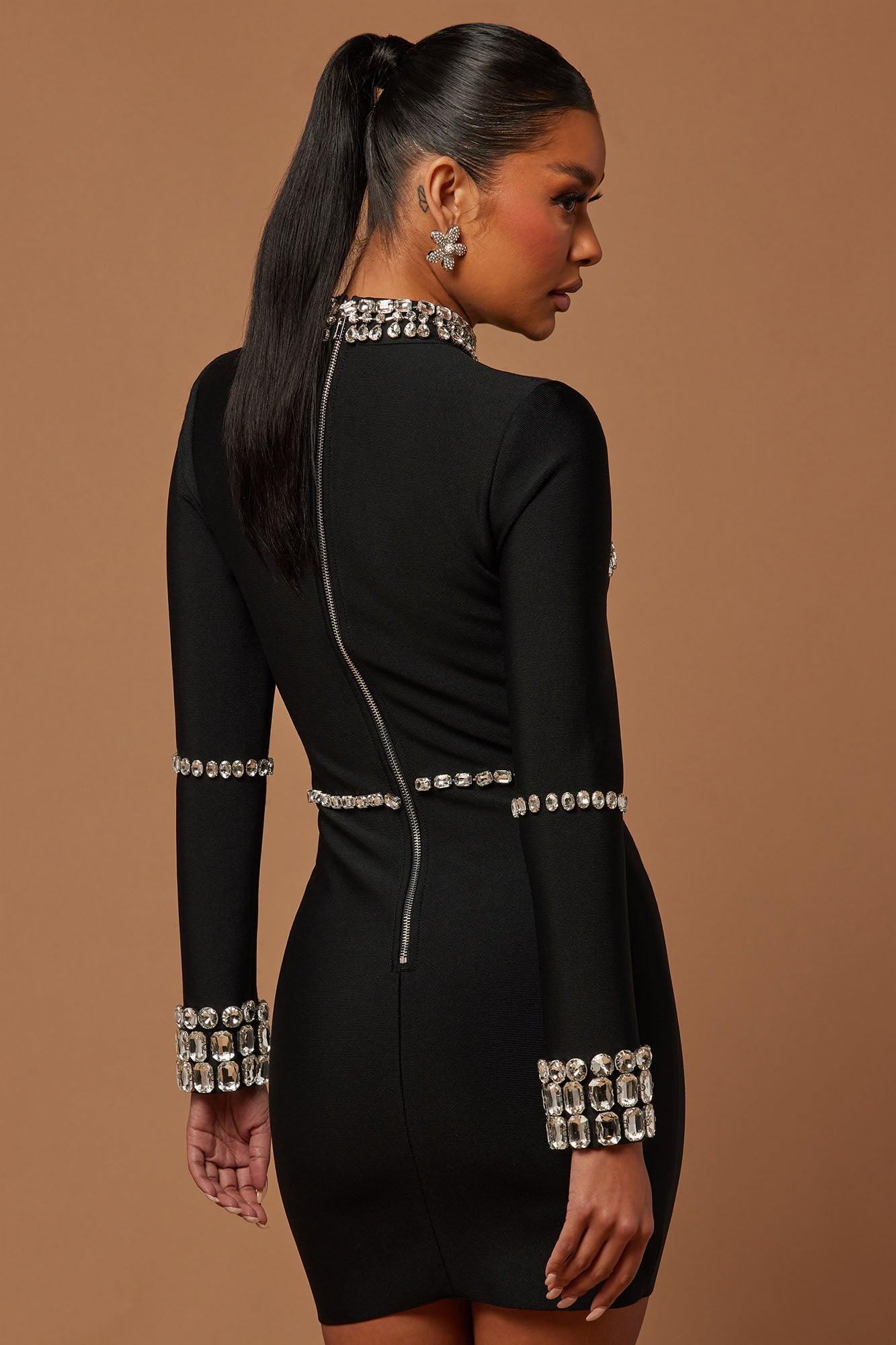 Amelia Embellished Mini Dress - Black Product Image