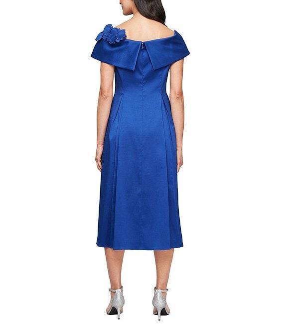 Alex Evenings Mikado Off the Shoulder Short Sleeve 3D Floral Detail A Line Midi Dress Product Image