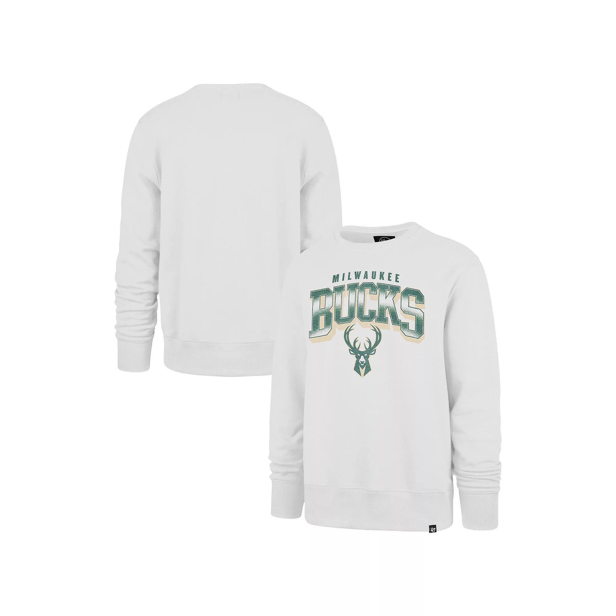 Men's '47 White Milwaukee Bucks Spotlight Headline Pullover Sweatshirt, Size: 3XL Product Image