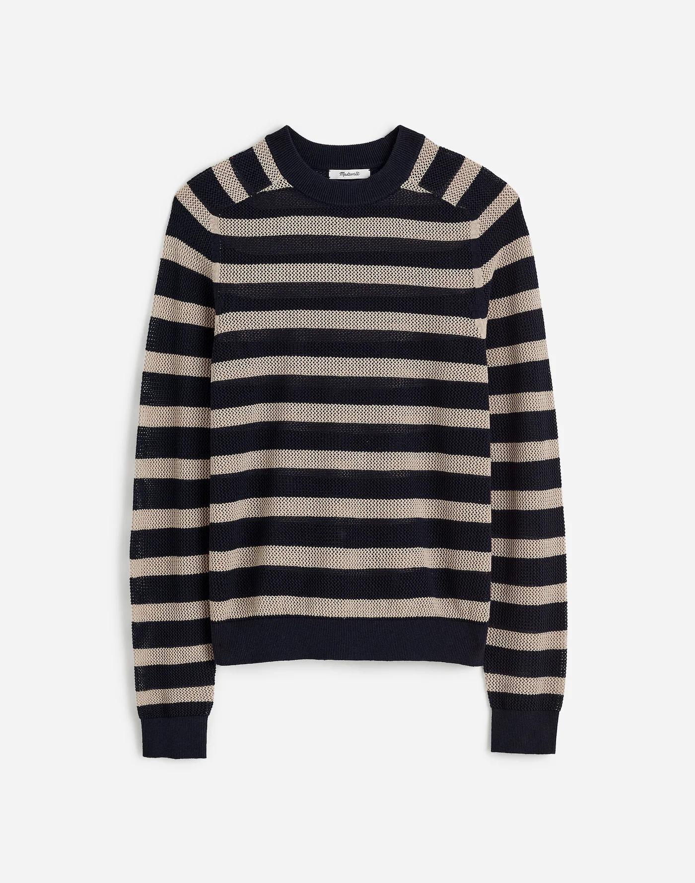 Mesh-Knit Crewneck Sweater in Lightweight Cotton-Linen Blend Product Image