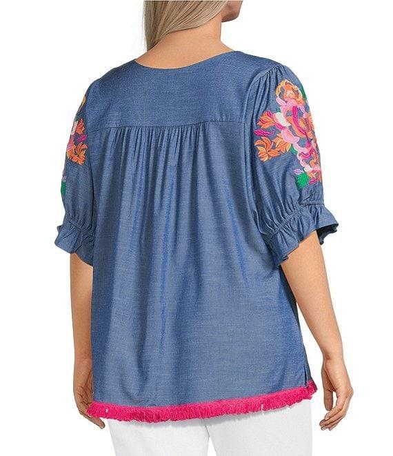 Calessa Plus Size Embroidered Square Neck Short Sleeve Tunic Product Image