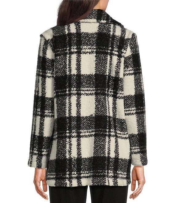 Ali Miles Plaid Boucle Collared 3/4 Sleeve Button Up Jacket Product Image