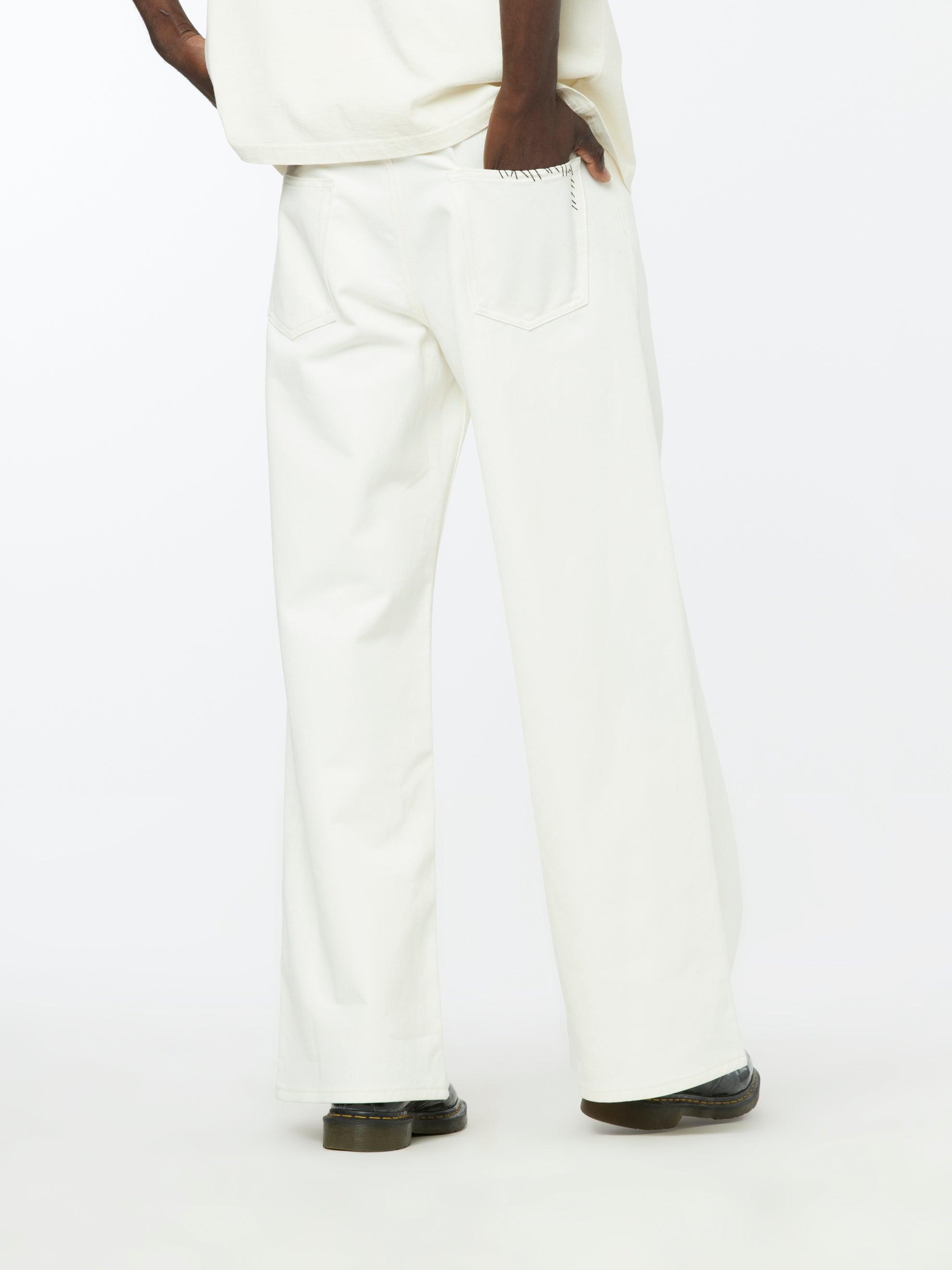 Hand Stitched Leather Lace Trousers (Lily White) Product Image