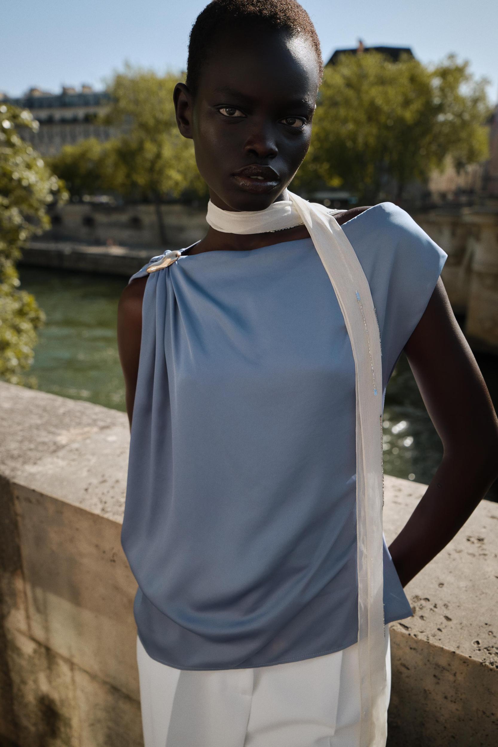 SATIN EFFECT TRIM TOP Product Image