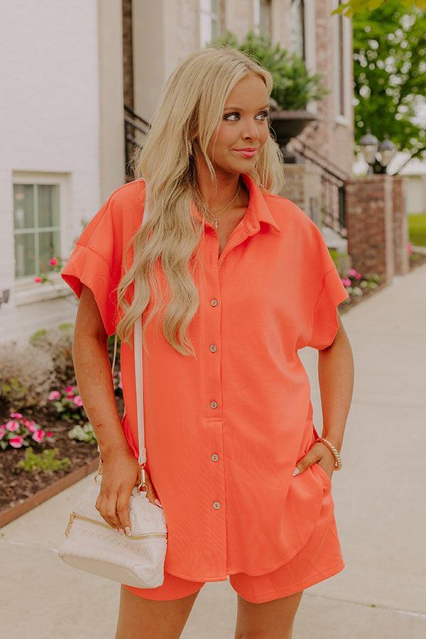 Carefree Charm Button Down Romper In Coral Product Image