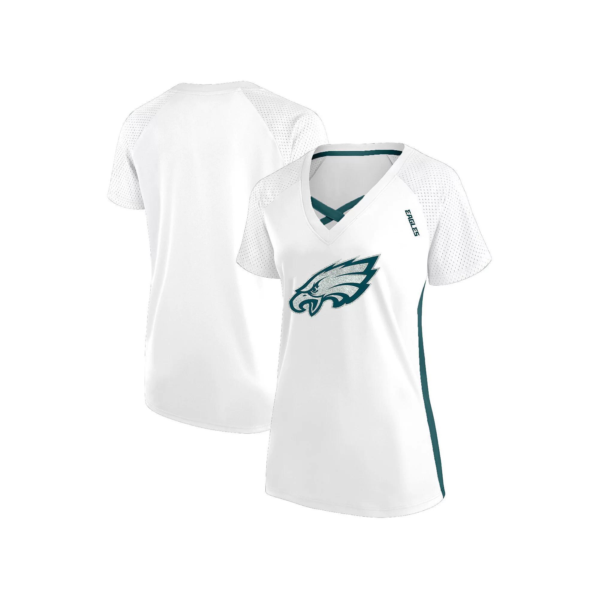 Women's Fanatics  White Philadelphia Eagles Plus Size Glitter Lace-Up V- Neck T-Shirt, Size: 3XL Product Image