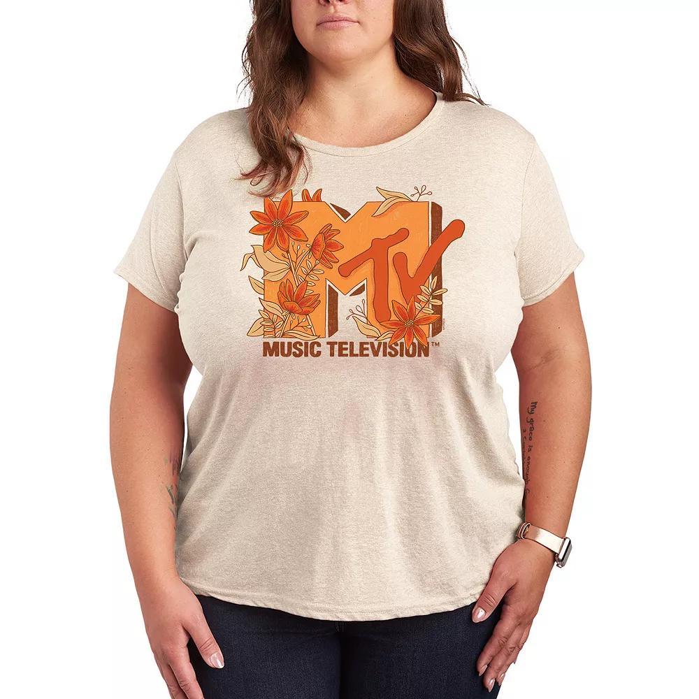 Plus Size MTV Fall Floral Graphic Tee, Women's, Size: 1XL, Beige Product Image