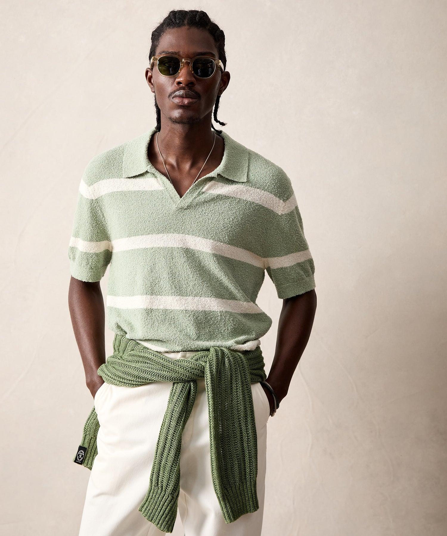 Boucle Stripe Polo in Dusty Mint Product Image