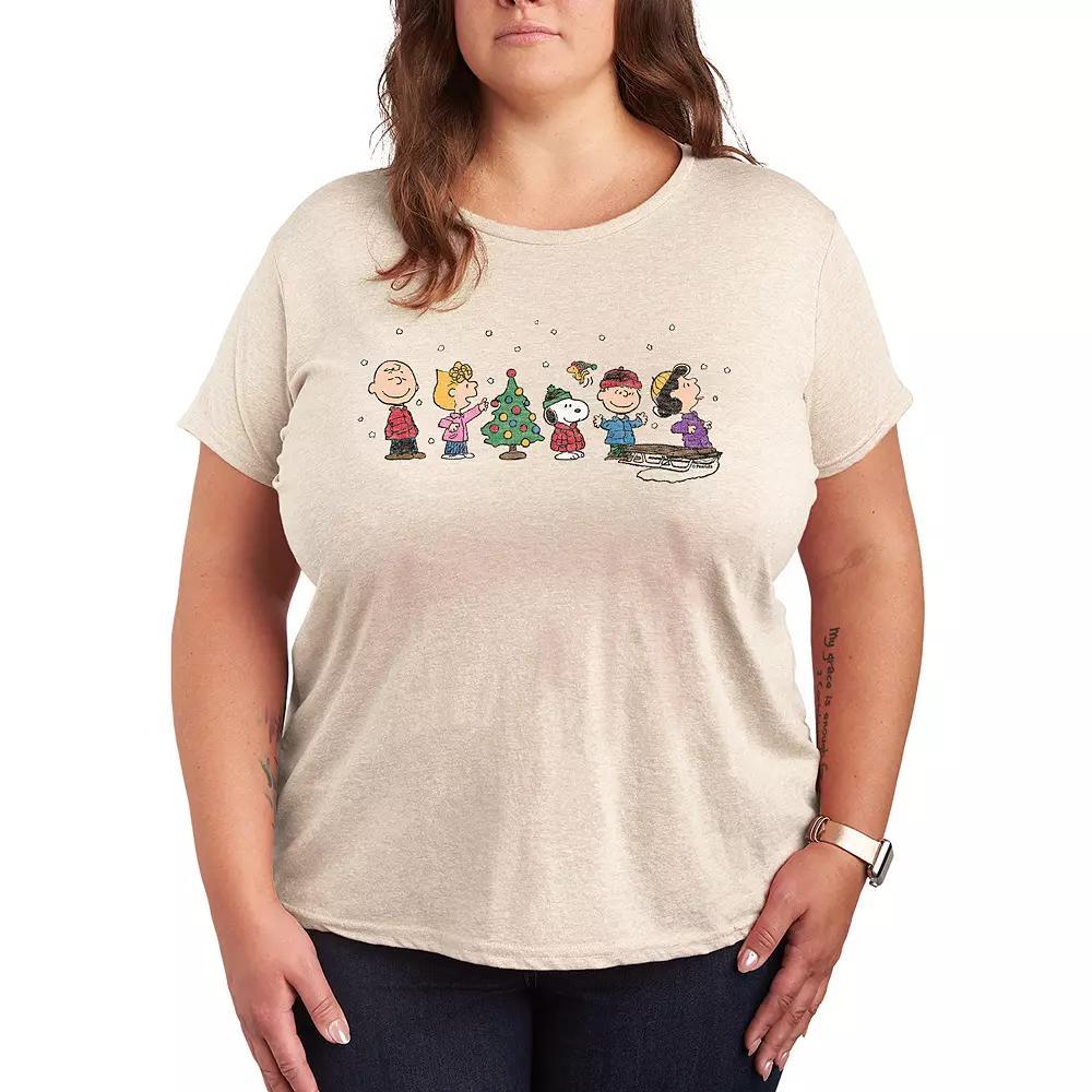 Plus Size Peanuts Christmas Group Graphic Tee, Women's, Size: 3XL, Beige Product Image