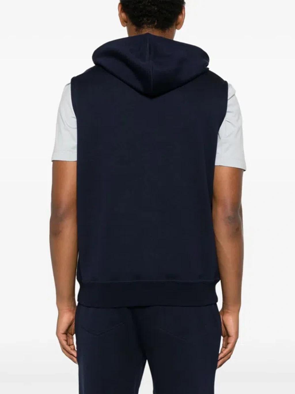 BRUNELLO CUCINELLI Sleeveless Full-zip Hoodie In Blue Product Image