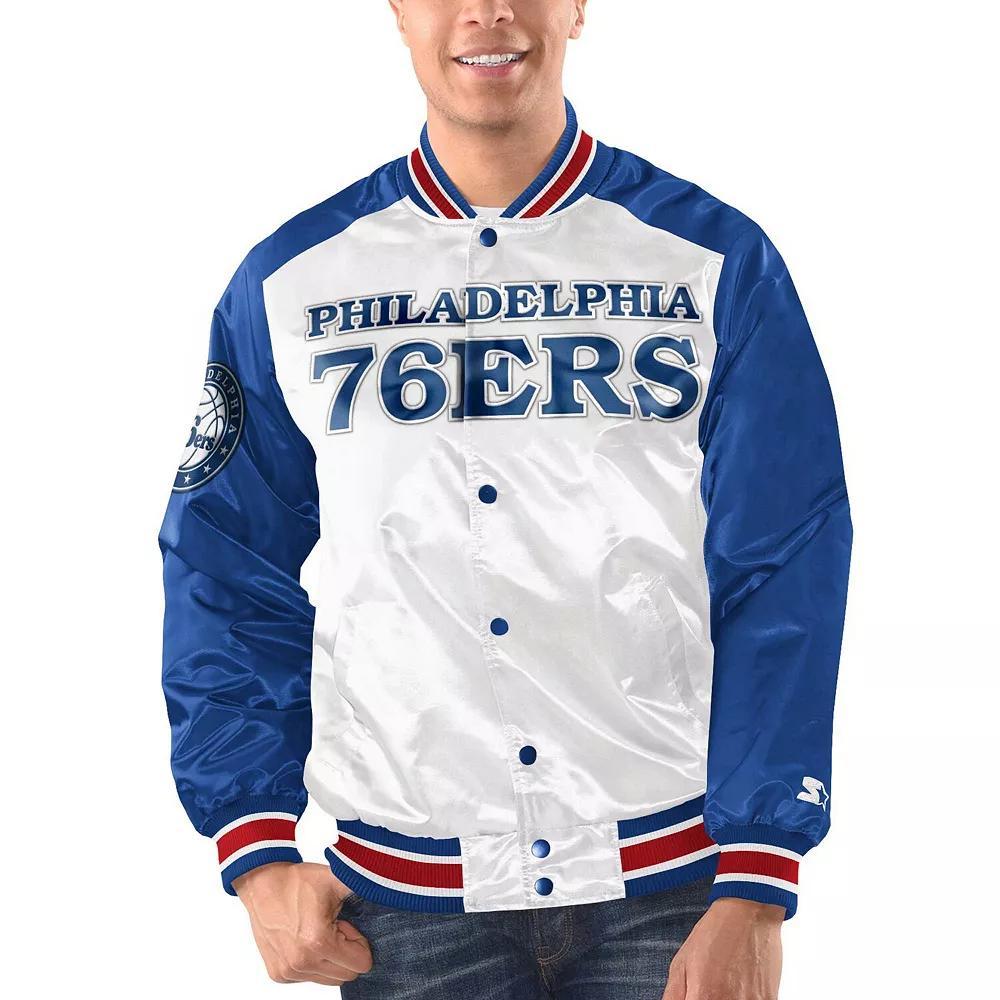 Men's Starter White/Royal Philadelphia 76ers Renegade Satin Full-Snap Varsity Jacket, Size: Large, 76r White Product Image