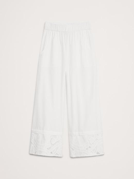 High-Rise Wide-Leg Embroidered Cotton Poplin Cropped Pull-On Pant Product Image