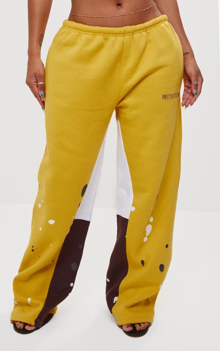 Shape Yellow Printed Paint Splat Detail Wide Leg Sweatpants Product Image