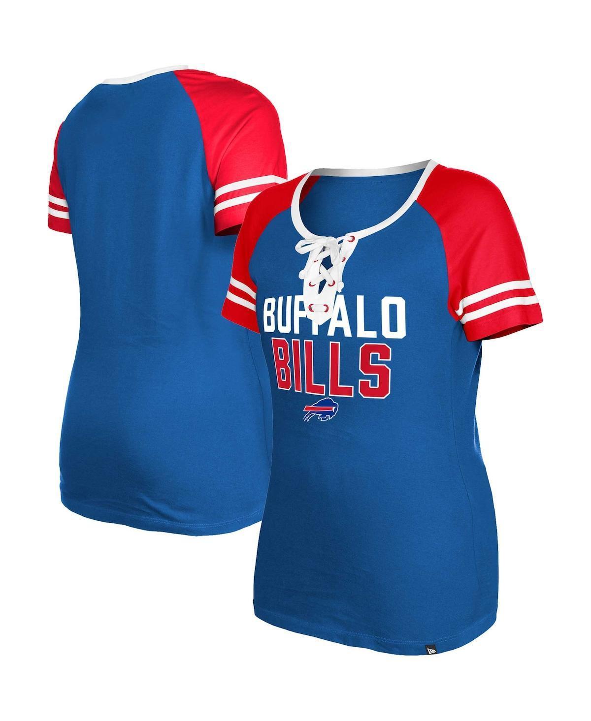 Women's New Era  Royal Buffalo Bills Raglan Lace-Up T-Shirt, Size: XS, Blue Product Image