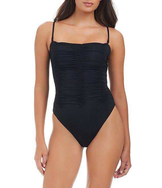 Sanctuary Beach Goddess Excess Solid Square Neck Shirred Banded One Piece Swimsuit Product Image