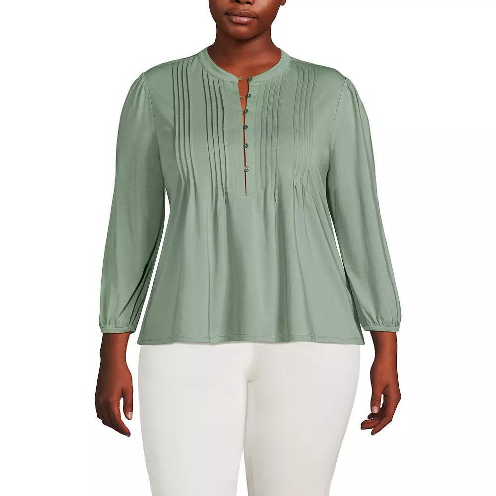 Plus Size Lands' End Lightweight Jersey Button Pintuck Top, Women's, Size: 1XL, Blue Pin Dot Product Image