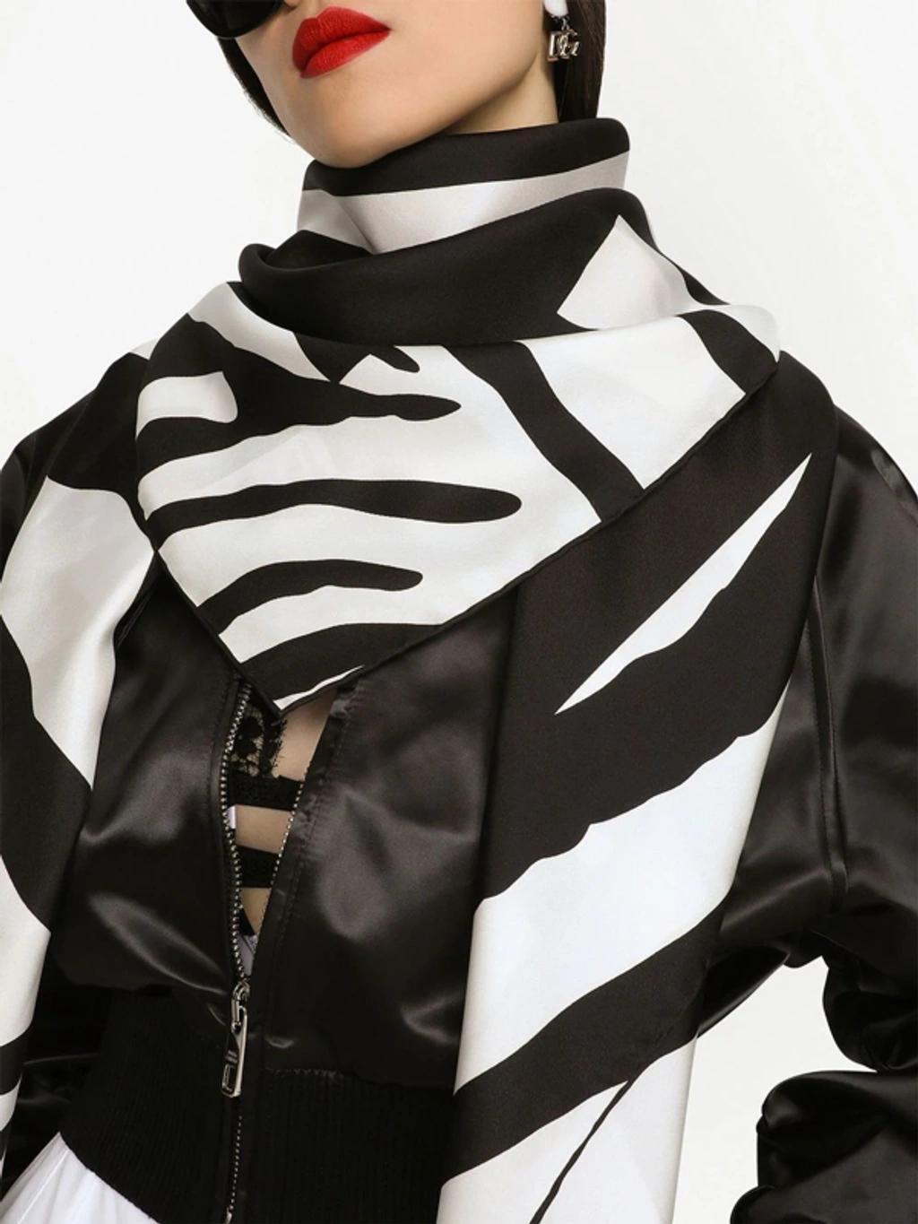 DOLCE & GABBANA Zebra-print Twill Scarf In Black Product Image