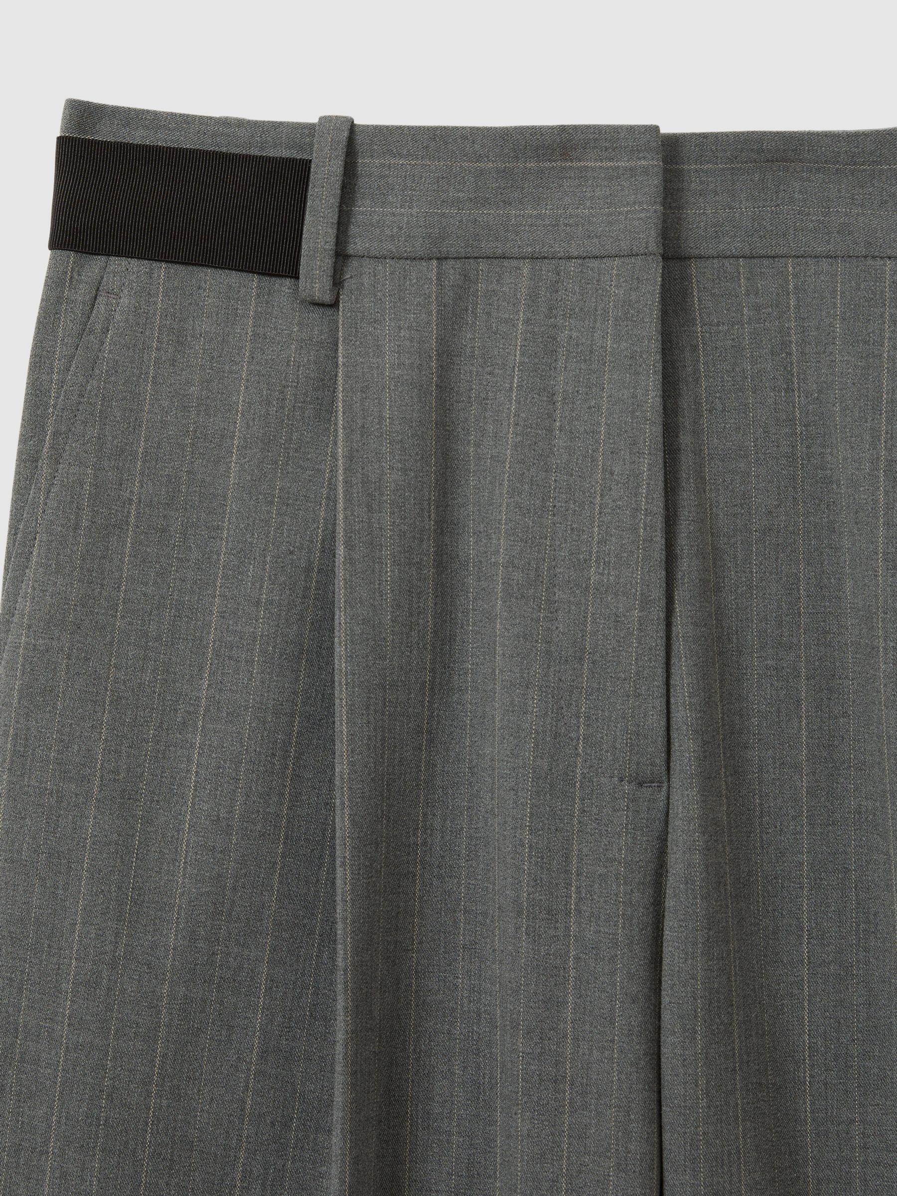 Pinstripe Waistband Detail Tapered Trousers in Grey Product Image