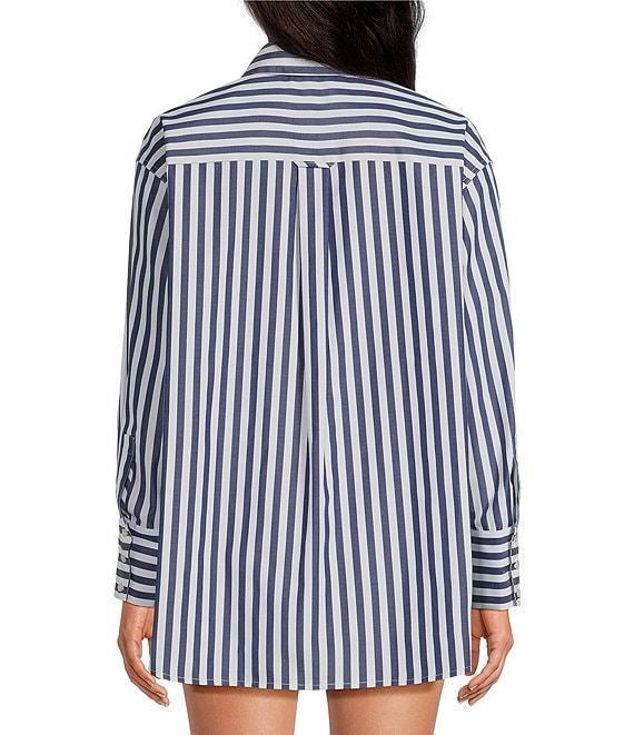 Gianni Bini Georgie Woven Stripe Coordinating Button Front Long Sleeve Shirt Product Image