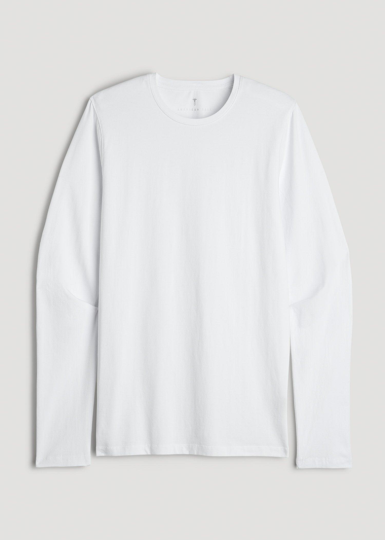 The Essential Modern Fit Crewneck Long Sleeve Tee for Tall Men in White Male Product Image