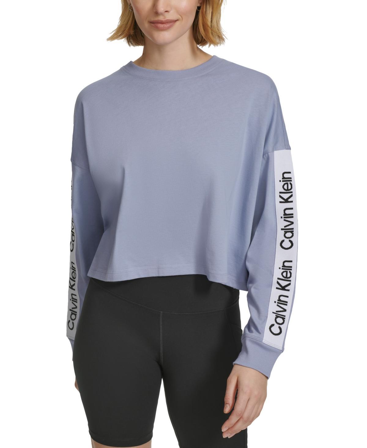 Calvin Klein Performance Womens Cotton Logo-Stripe Long-Sleeve T-Shirt Product Image