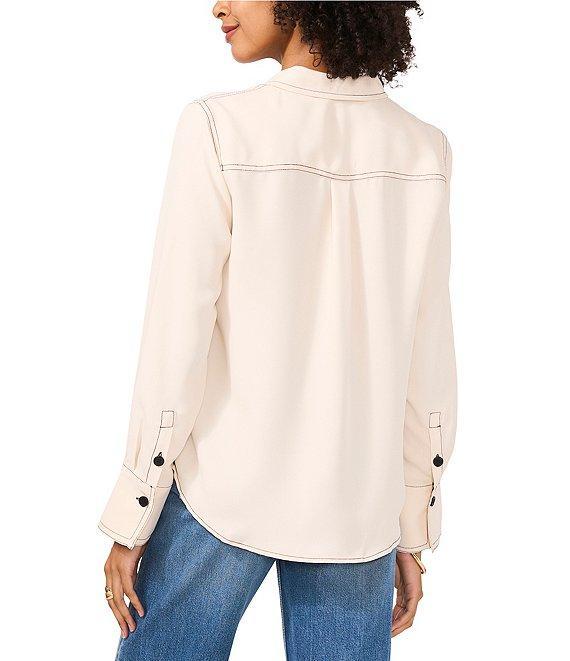 Vince Camuto Contrast Stitching Collared Button Down Top Product Image
