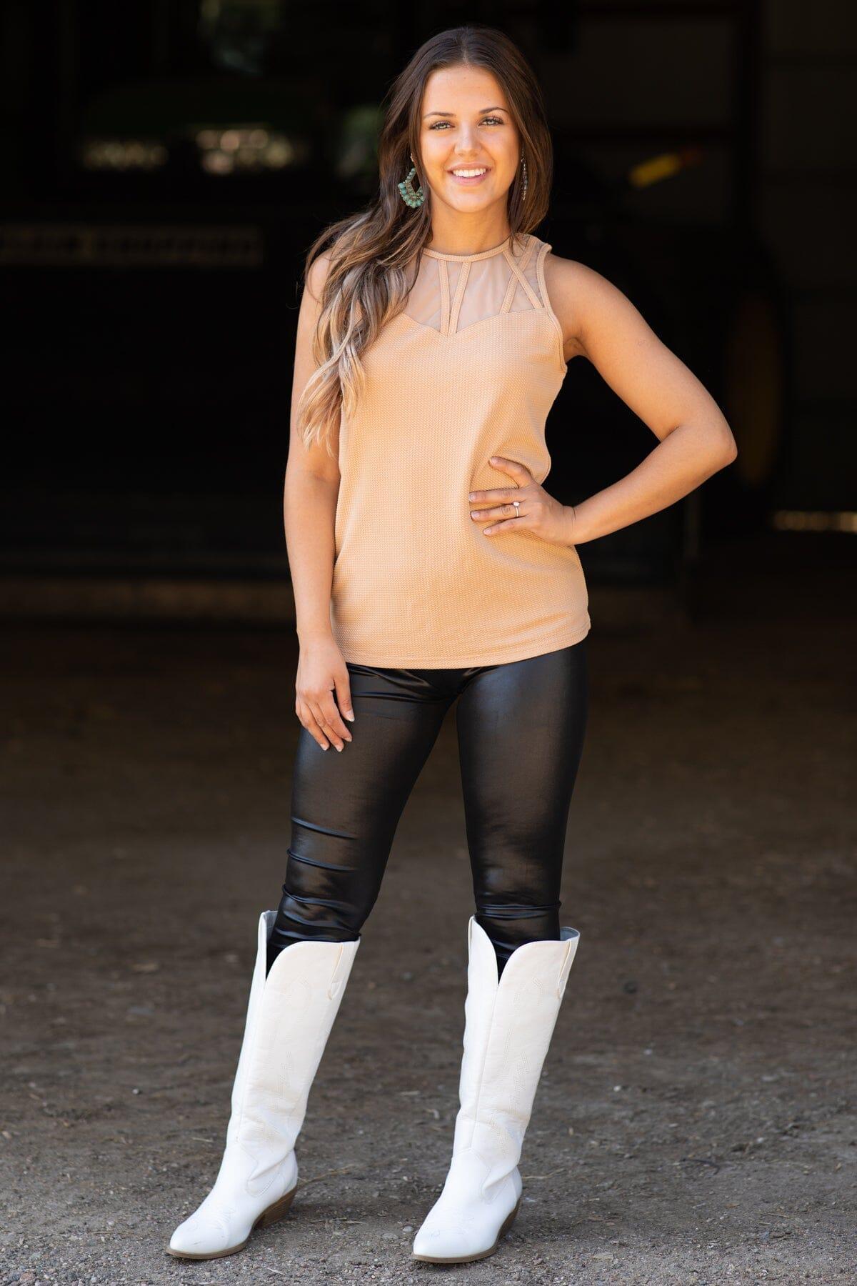 Tan Mesh Detail Tank Product Image
