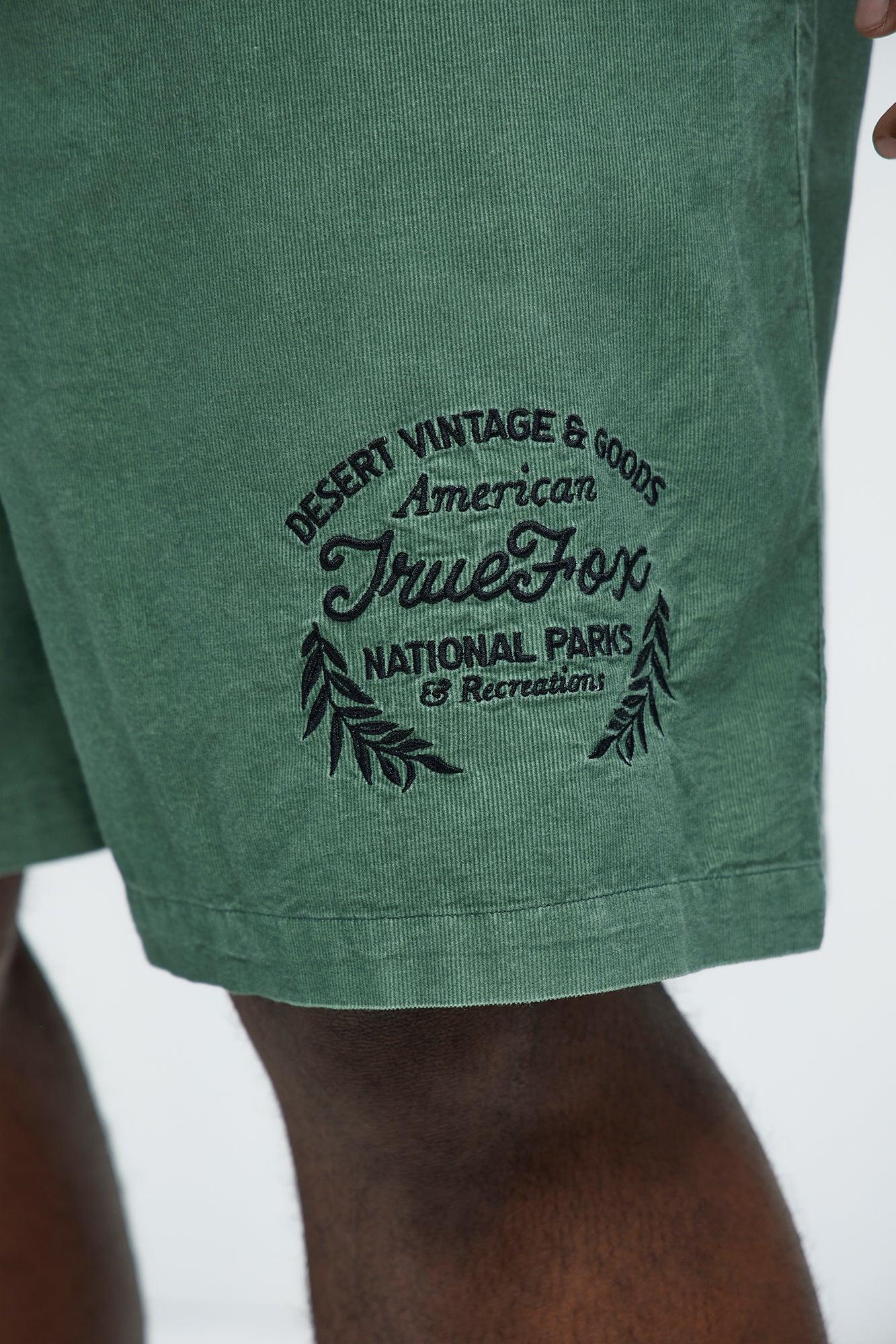 Retro Embroidered Corduroy Shorts - Green Product Image