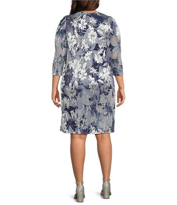 R & M Richards Plus Size Metallic Foil Print 2-Piece Jacket Dress Product Image