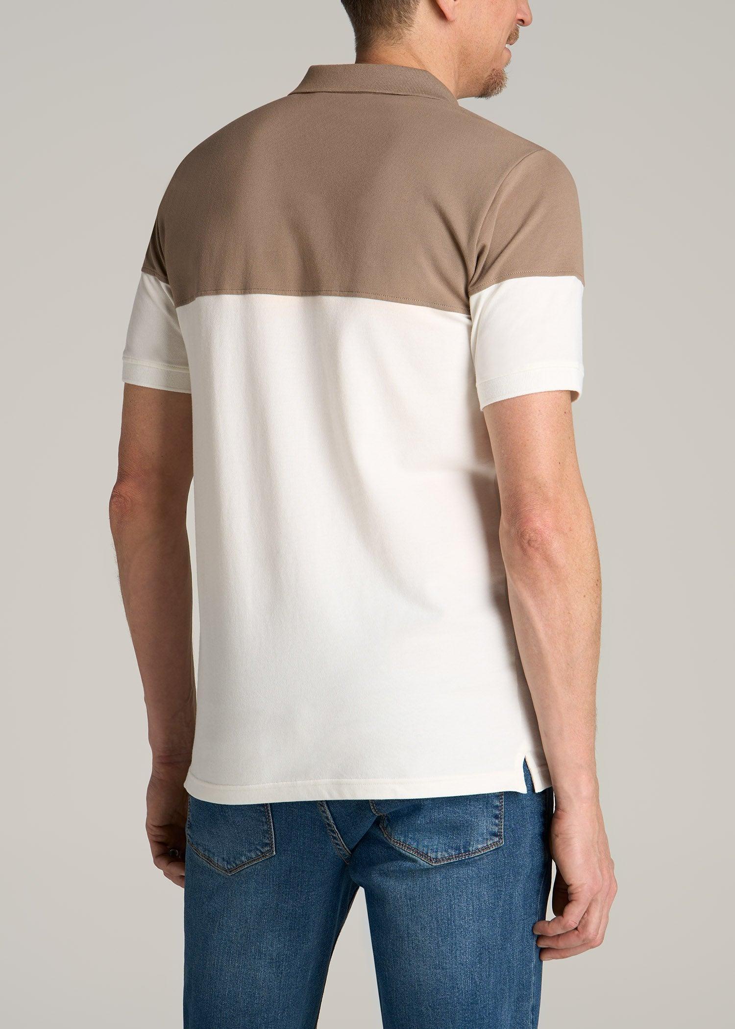 Classic Color-Block Tall Men's Polo Shirt in Dark Sand and Ecru Product Image