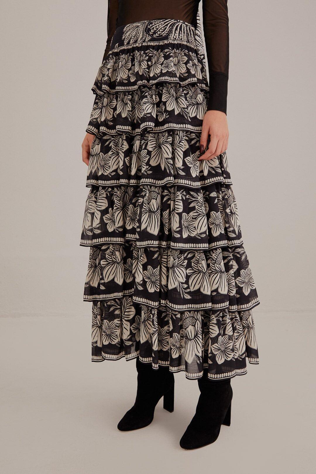 Black Paisley Bloom Tiered Skirt Product Image