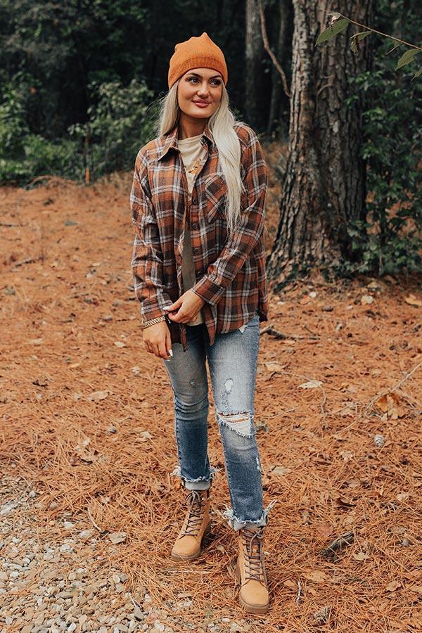 All The Hits Flannel Button Up In Brown Product Image