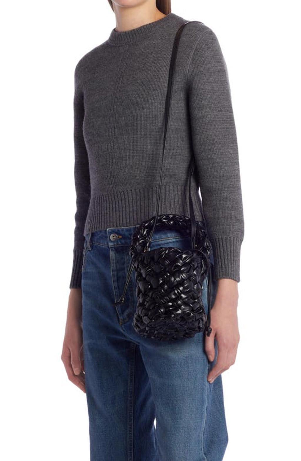 BOTTEGA VENETA Kalimero Mini Intrecciato Pleated Bucket Bag In Black Product Image