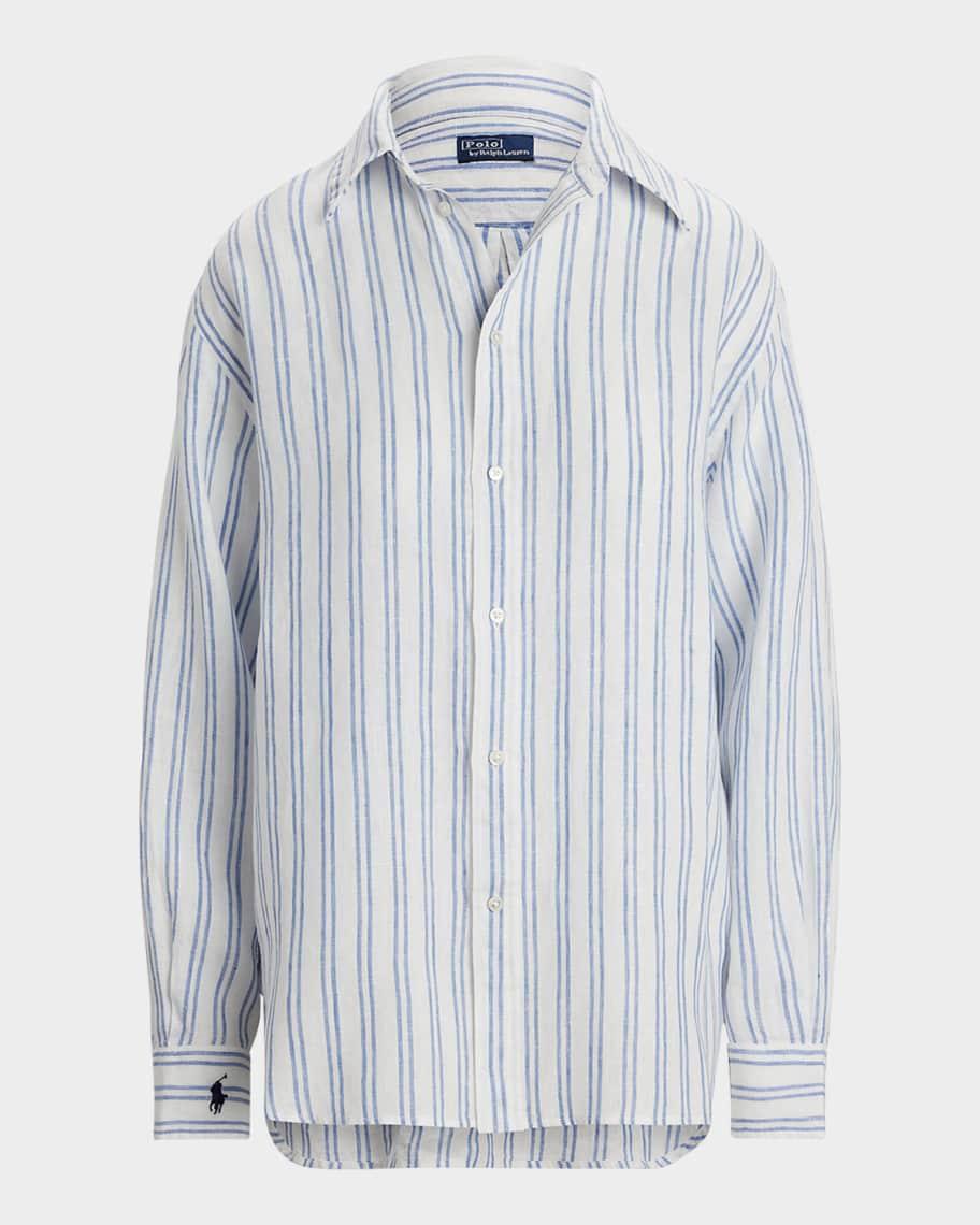 Oversize Fit Striped Linen Shirt Product Image