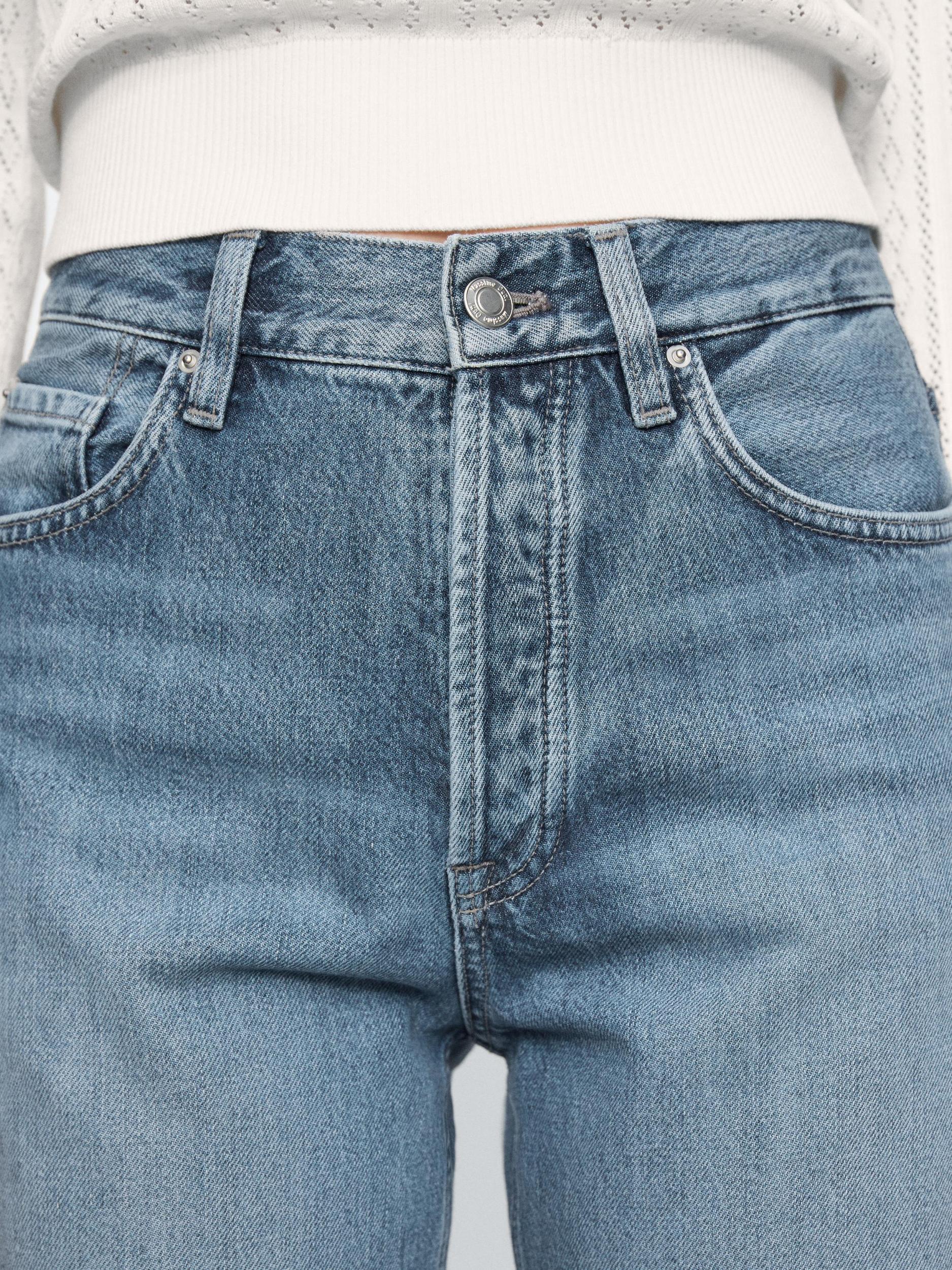 Cotton blend high-waist straight-leg jeans Product Image