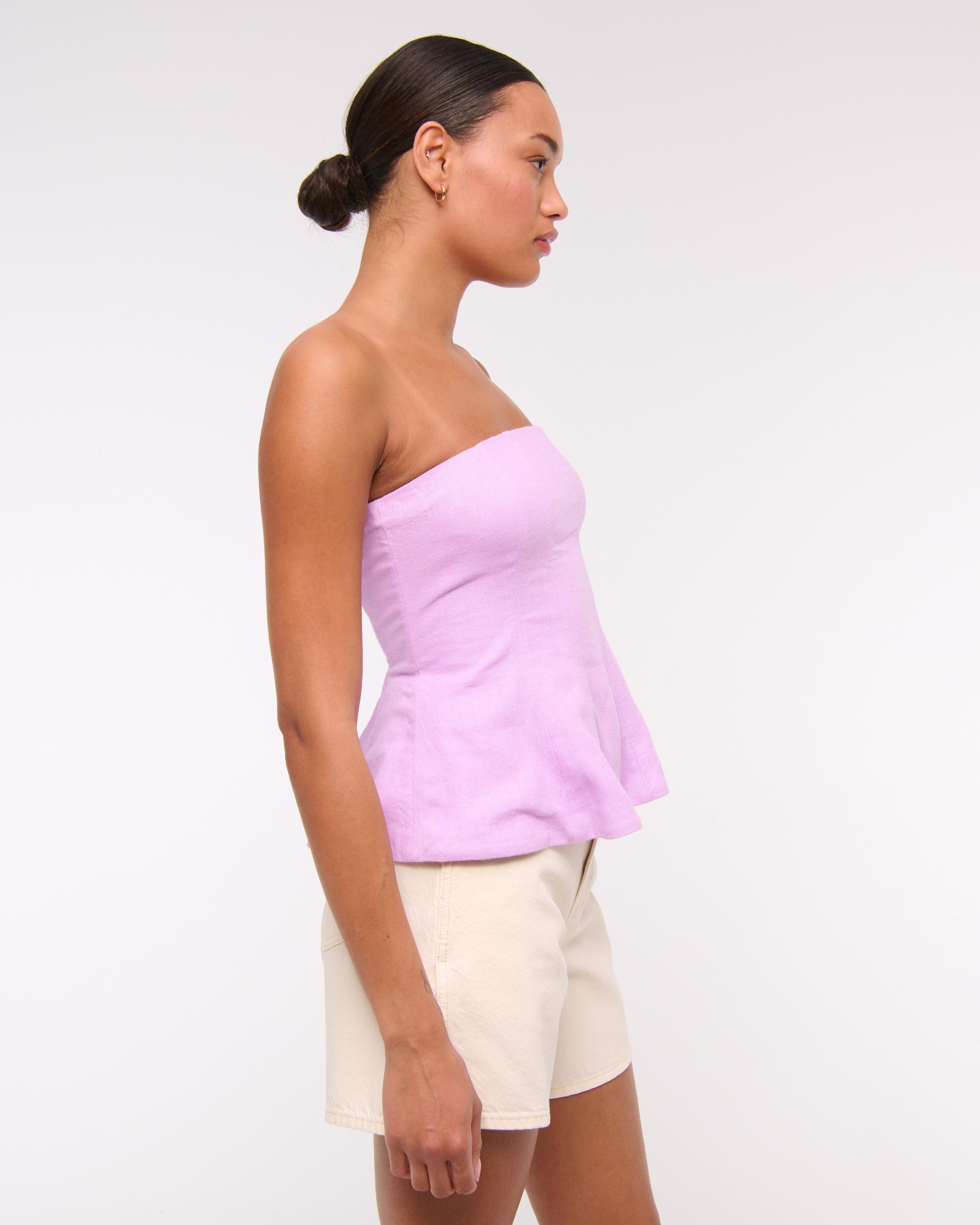 Linen-Blend Strapless Peplum Top Product Image