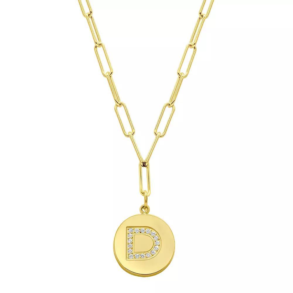 Adornia Gold Tone Adjustable Cubic Zirconia Initial Disc Pendant Paperclip Necklace, Womens Product Image