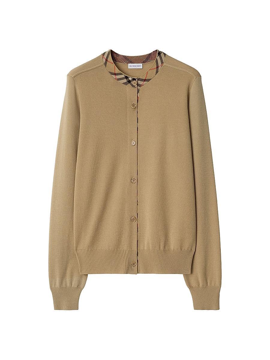 Womens Wool Check Crewneck Cardigan Product Image