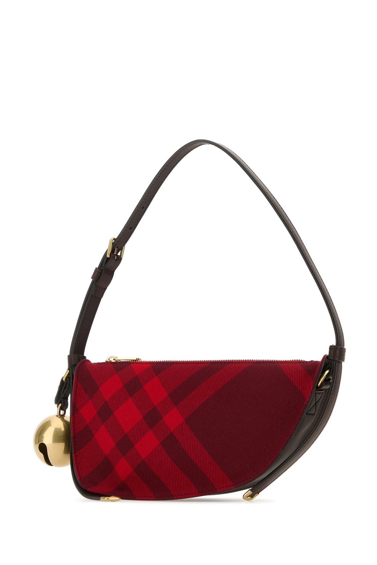 BURBERRY Leather Shield Shoulder Bag With Bell Pendant In Red Product Image