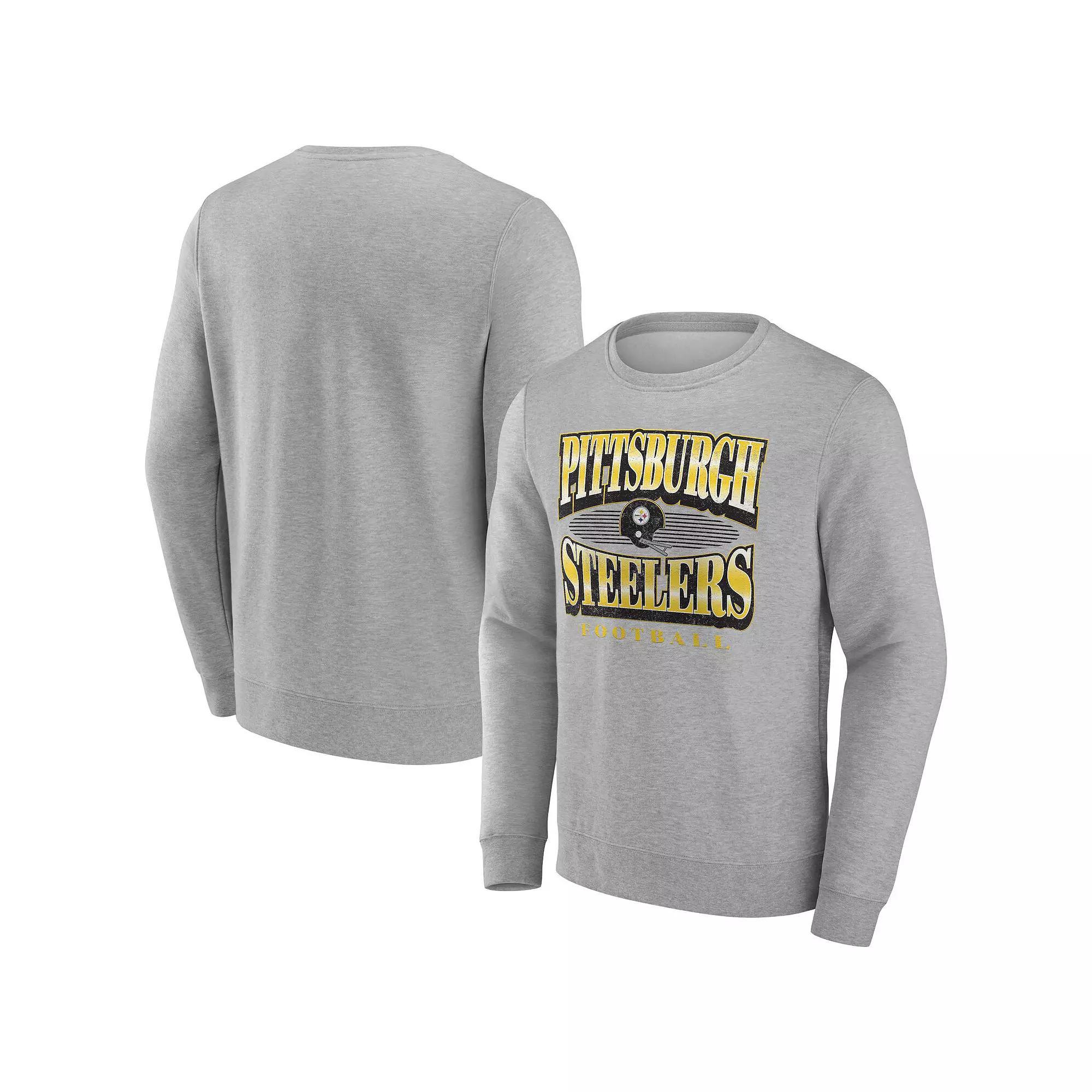 Men's Fanatics Heather Gray Pittsburgh Steelers Chance Throwback Fleece Pullover Sweatshirt, Size: Large, Grey Product Image
