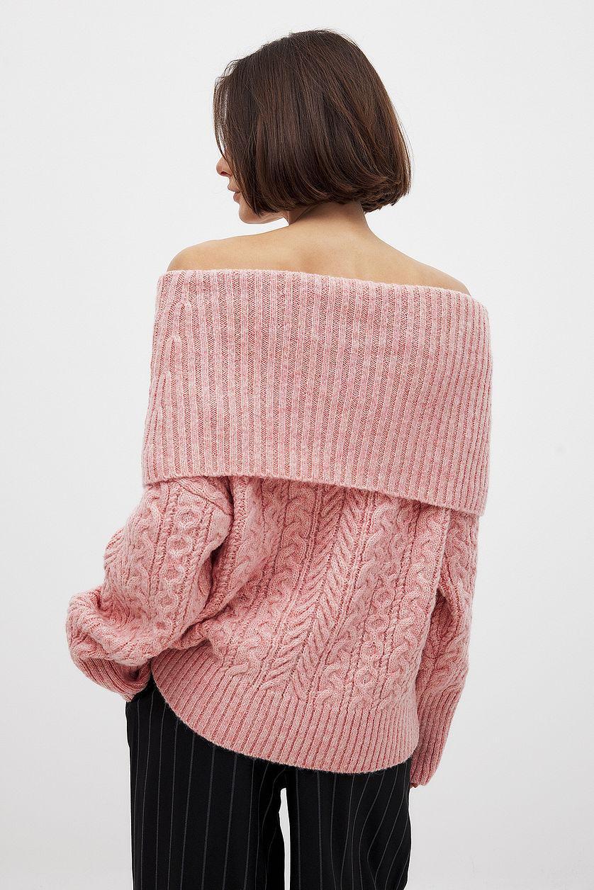 Cable Knitted Off Shoulder Sweater Product Image