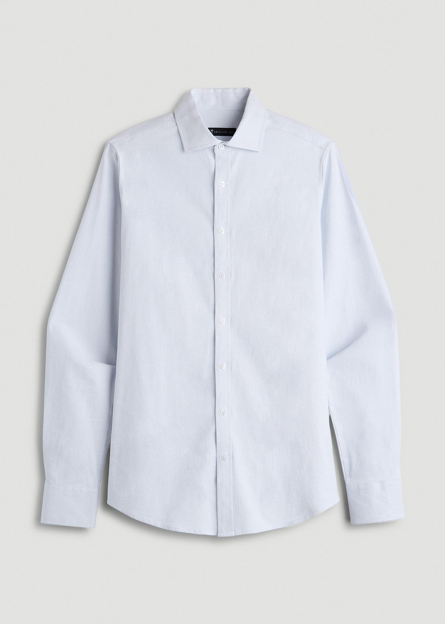 Stretch Linen Dress Shirt for Tall Men in Light Blue Male Product Image