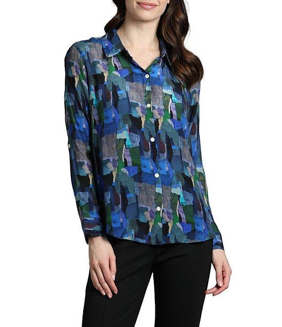 APNY Color Brushstrokes Collared Long Sleeve Button Up Top Product Image