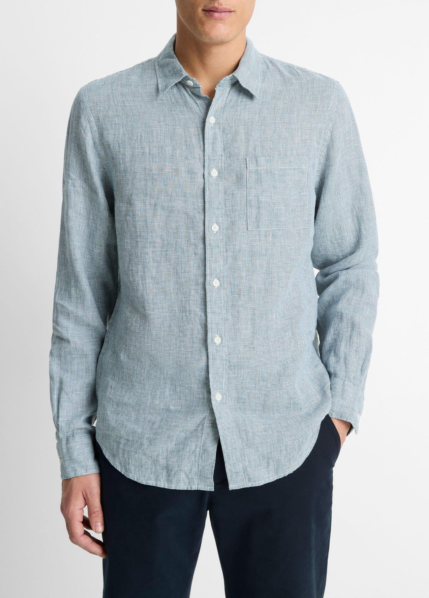 Houndstooth Linen Button-Front Shirt Product Image
