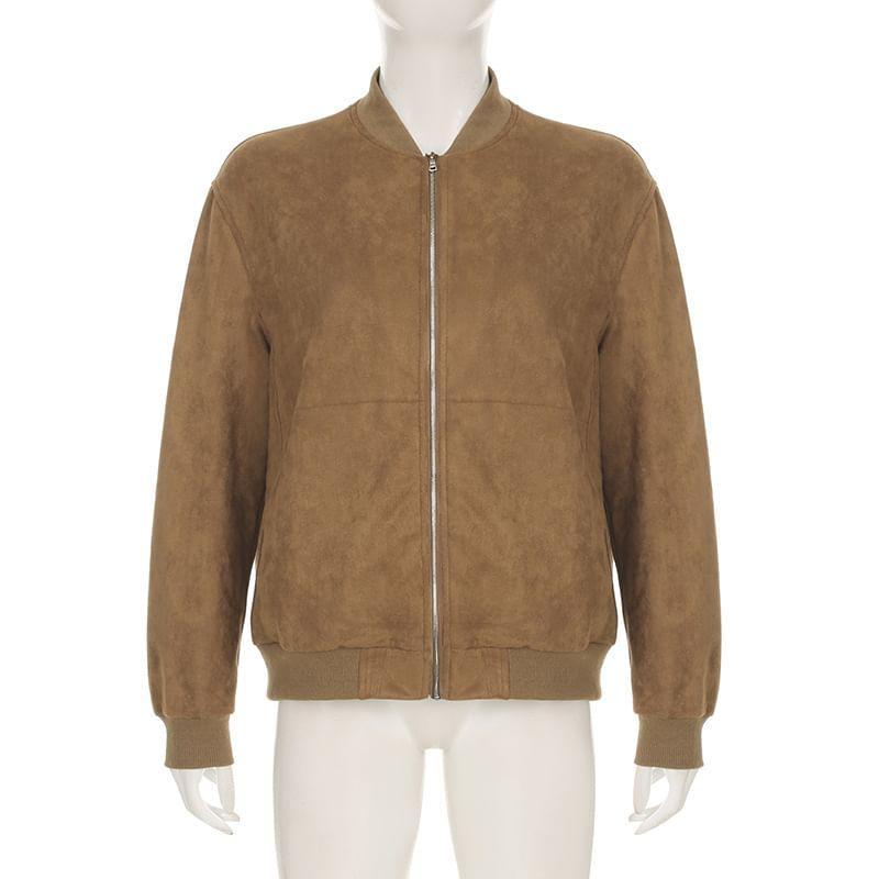 Faux Suede Zip-Up Jacket Product Image