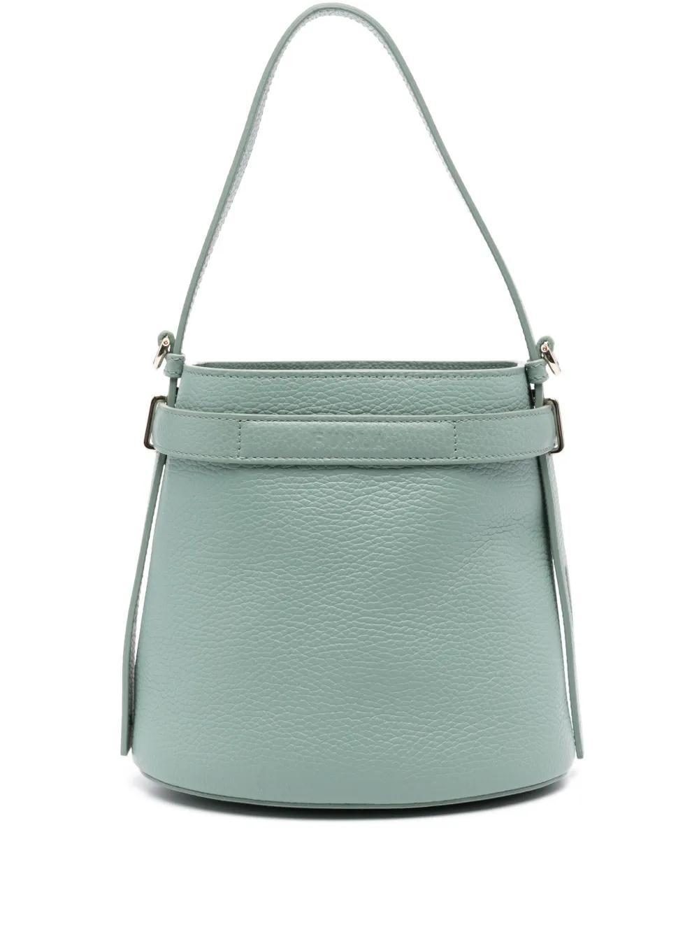 FURLA Debossed-logo Leather Bucket Bag In Green Product Image