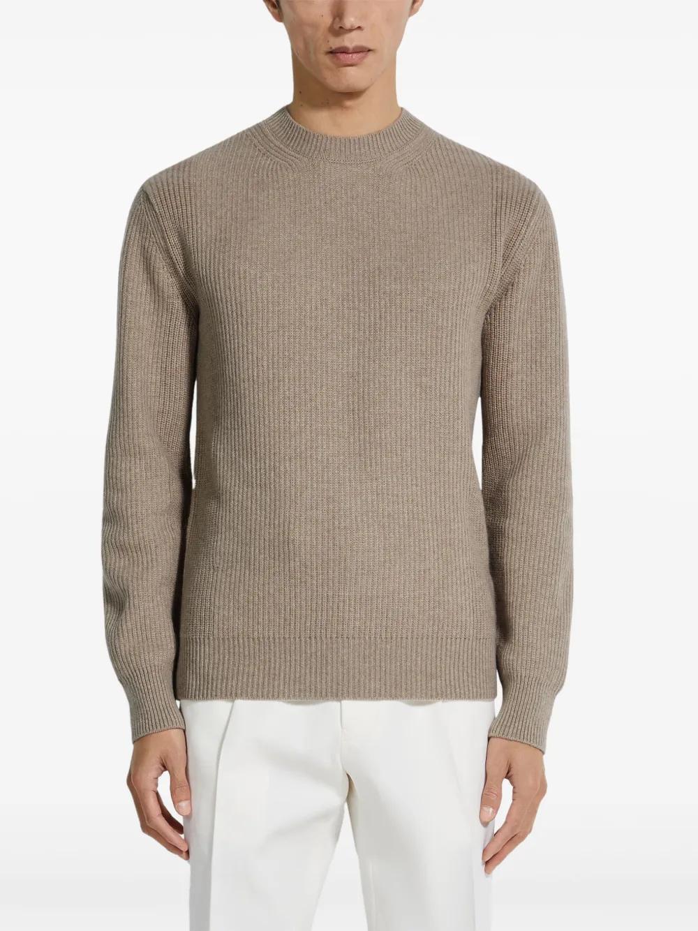 ZEGNA Crew-neck Sweater In Light Taupe Product Image